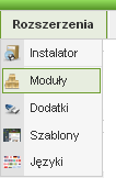 Menedżer modułów jest wybierany z menu. Nie ma do niego ikony skrótu, ponieważ nie jest tak często używany, jak inne menedżery.